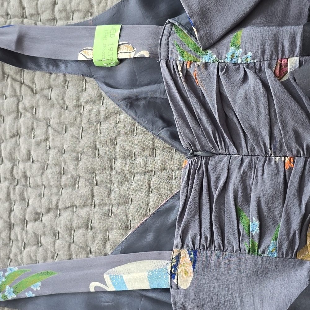 Anthropologie Dress By FLOREAT Teacup Print Purple Silk "Sugar & Cream Dress" - Picture 15 of 16